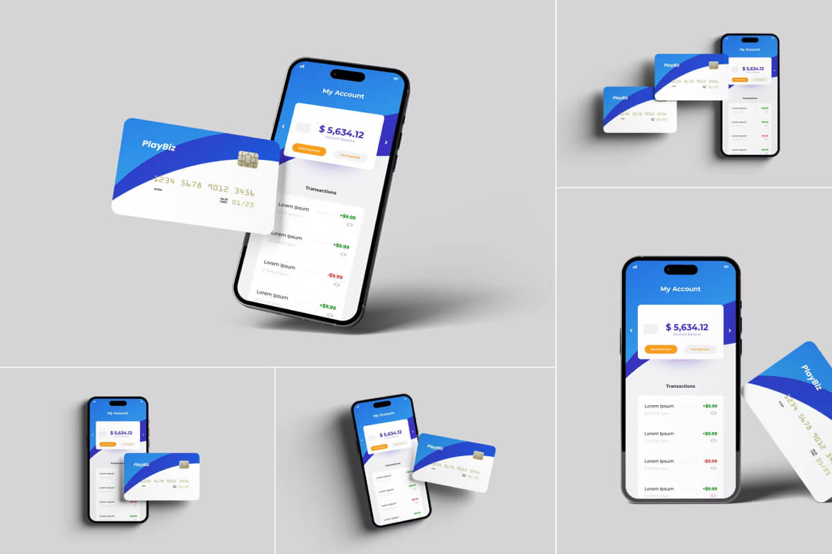 Mobile banking app UI design - Digital Interface & Payment card visuals - AGOINTL